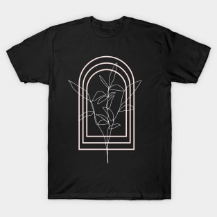 Tree And Arches One Line Art In Brown Terracotta T-Shirt